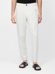 French Connection White Cotton Blend Herringbone Straight Leg Trousers - Image 1 of 5