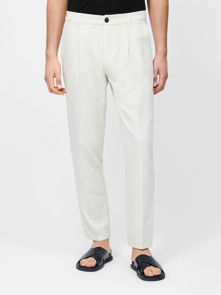 French Connection White Cotton Blend Herringbone Straight Leg Trousers - Image 1 of 5