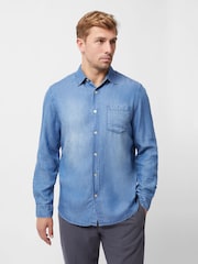 French Connection Blue Lyocell Long Sleeve Button Up Denim Shirt - Image 1 of 6