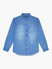 French Connection Blue Lyocell Long Sleeve Button Up Denim Shirt - Image 6 of 6