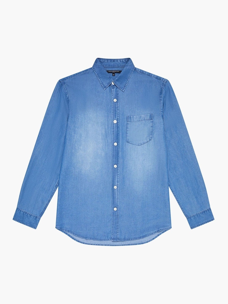 French Connection Blue Lyocell Long Sleeve Button Up Denim Shirt - Image 6 of 6
