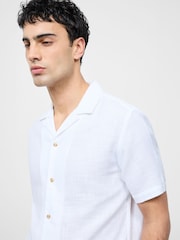 French Connection White 100% Cotton Seersucker Crinkle Short Sleeve Button Up Shirt - Image 4 of 6