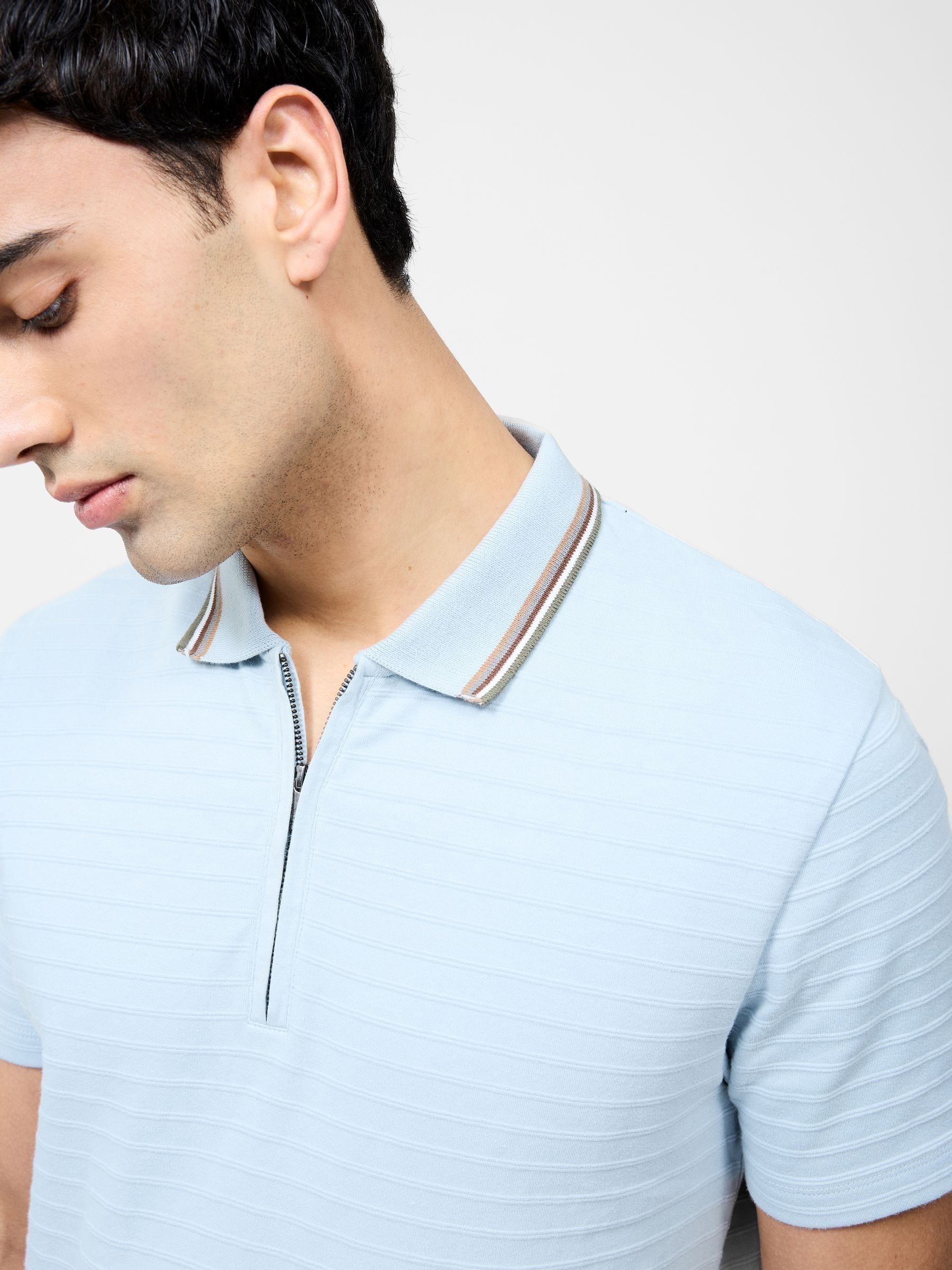 Buy French Connection Blue 100% Cotton Tipping Collar Short Sleeve