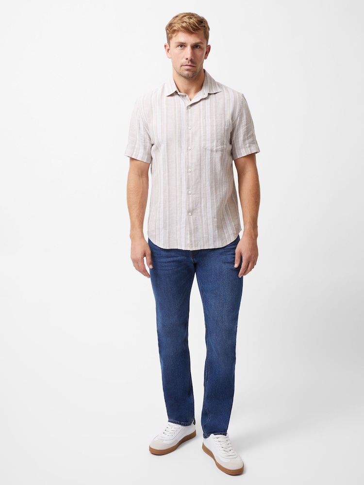 French Connection Natural Hemp Cotton Blend Stripe Short Sleeve Chest Pocket Button Up Shirt - Image 2 of 6