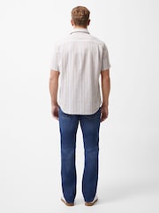 French Connection Natural Hemp Cotton Blend Stripe Short Sleeve Chest Pocket Button Up Shirt - Image 3 of 6