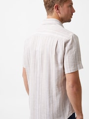 French Connection Natural Hemp Cotton Blend Stripe Short Sleeve Chest Pocket Button Up Shirt - Image 4 of 6