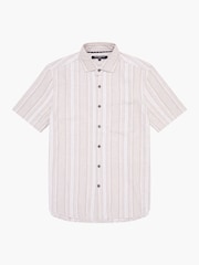 French Connection Natural Hemp Cotton Blend Stripe Short Sleeve Chest Pocket Button Up Shirt - Image 6 of 6