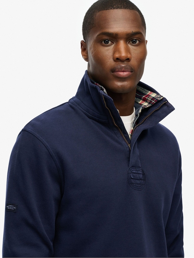 Superdry Blue Classic Pique Half Zip Jumper - Image 4 of 6
