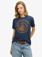 Superdry Blue Lo-Fi Outdoor Mono Relaxed 100% Cotton T-Shirt - Image 1 of 6