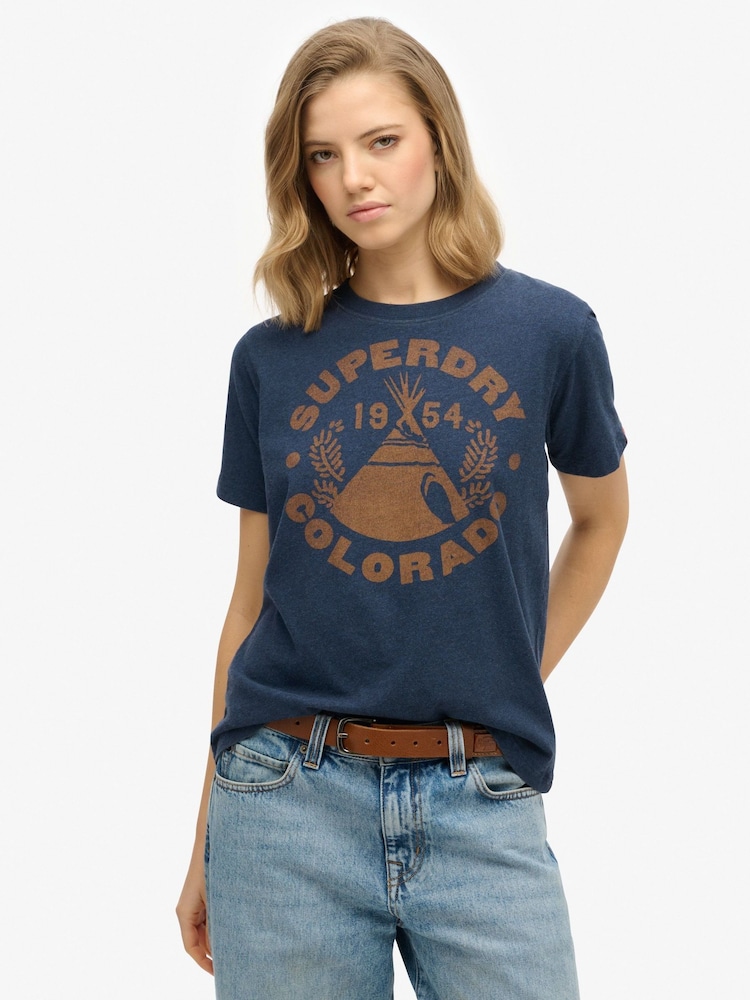 Superdry Blue Lo-Fi Outdoor Mono Relaxed 100% Cotton T-Shirt - Image 1 of 6