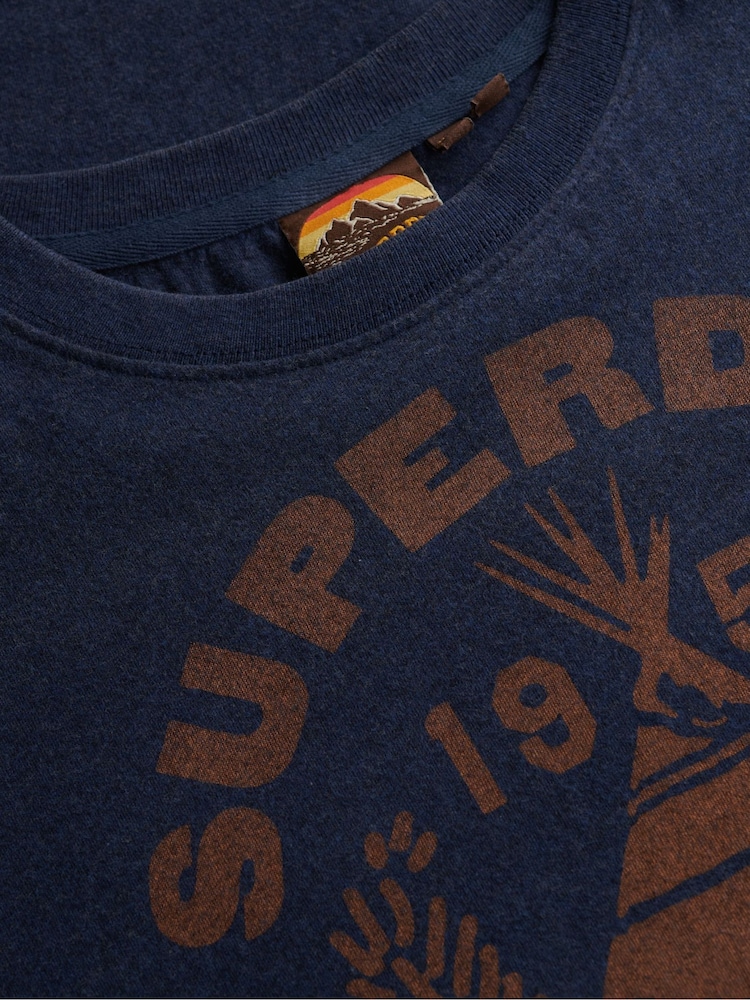Superdry Blue Lo-Fi Outdoor Mono Relaxed 100% Cotton T-Shirt - Image 6 of 6