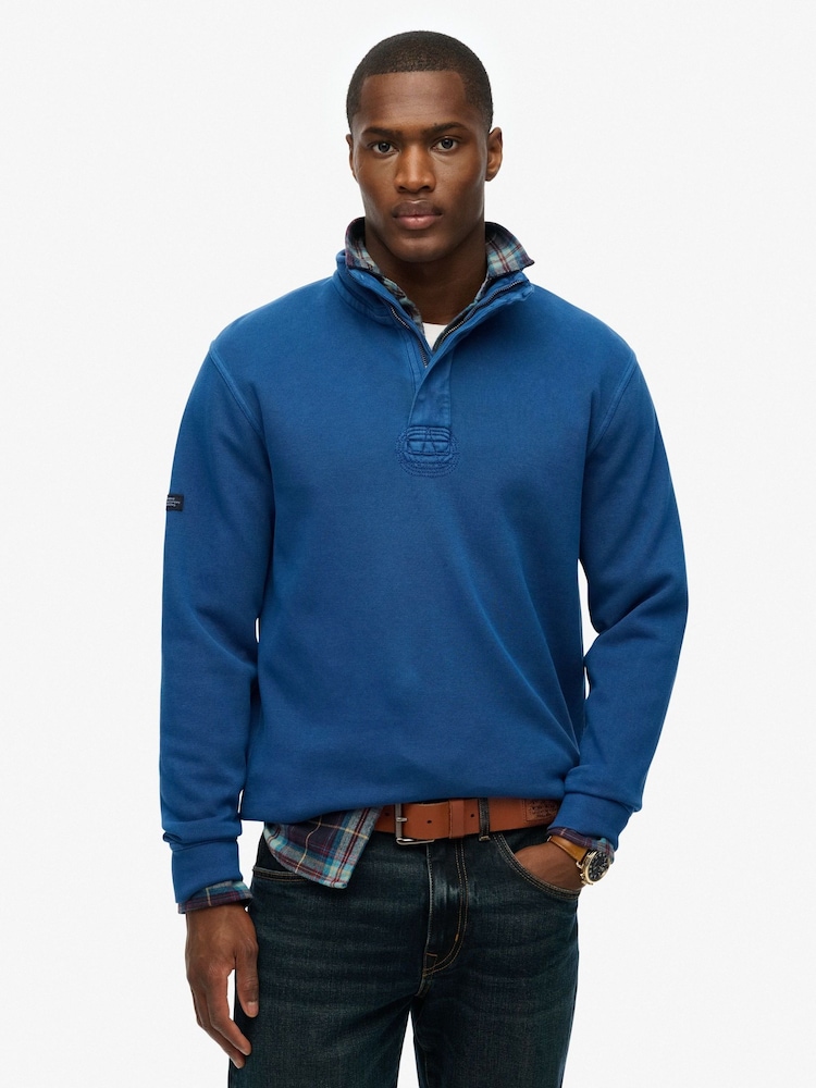 Superdry Blue Classic Pique Half Zip Jumper - Image 1 of 6 Superdry Blue Classic Pique Half Zip Jumper - Image 1 of 6