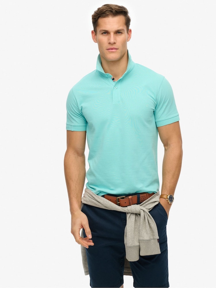Superdry Blue City Pique Polo Shirt - Image 1 of 6