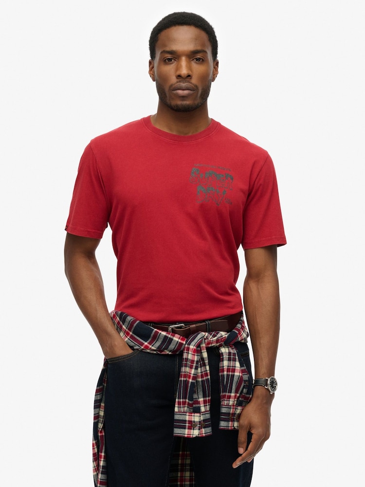 Superdry Red B-Movie Graphic Print 100% Cotton Loose T-Shirt - Image 1 of 6