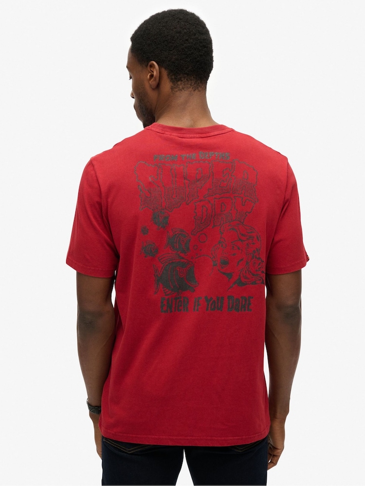 Superdry Red B-Movie Graphic Print 100% Cotton Loose T-Shirt - Image 2 of 6