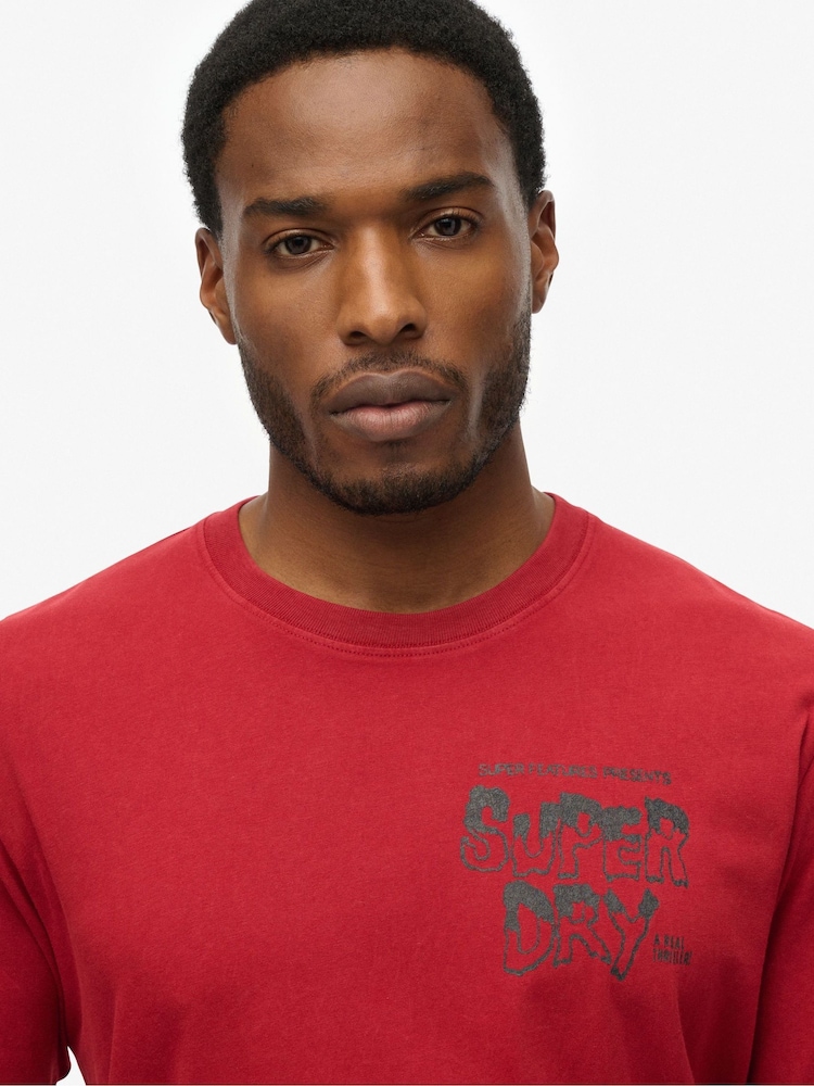 Superdry Red B-Movie Graphic Print 100% Cotton Loose T-Shirt - Image 4 of 6