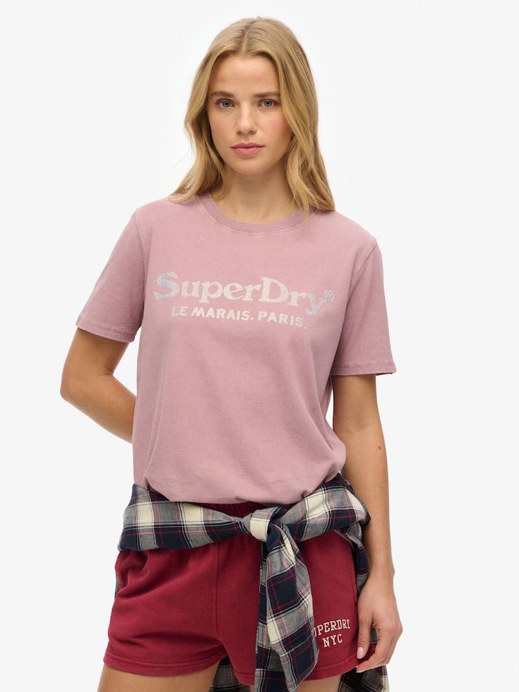 Superdry Purple Venue Metallic Relaxed 100% Cotton T-Shirt - Image 1 of 6