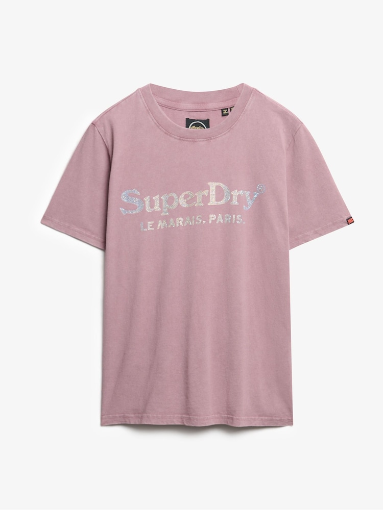 Superdry Purple Venue Metallic Relaxed 100% Cotton T-Shirt - Image 5 of 6