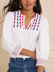 Love & Roses Ivory Rainbow Ric Rac 3/4 Sleeve Jersey Top - Image 2 of 4