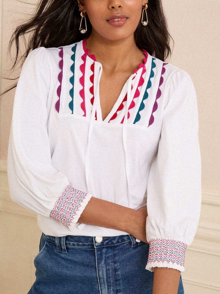 Love & Roses Ivory Rainbow Ric Rac 3/4 Sleeve Jersey Top - Image 2 of 4