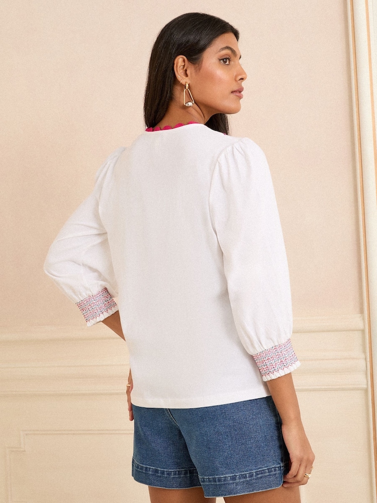 Love & Roses Ivory Rainbow Ric Rac 3/4 Sleeve Jersey Top - Image 4 of 4