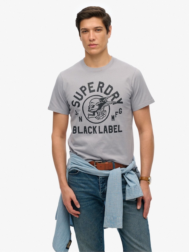Superdry Grey 100% Cotton Label T-Shirt - Image 1 of 6
