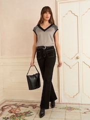Love & Roses Silver Petite Colourblock Satin Front T-Shirt - Image 3 of 4