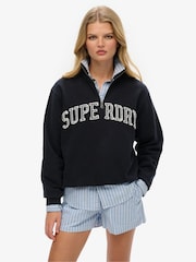 Superdry Blue Athletic Essentials 100% Cotton Half Zip Sweatshirt - Image 1 of 6
