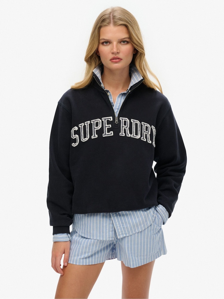 Superdry Blue Athletic Essentials 100% Cotton Half Zip Sweatshirt - Image 1 of 6