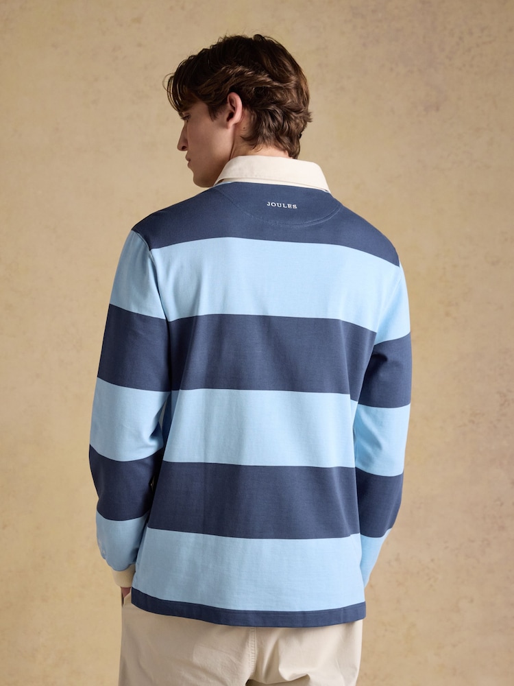 Joules Rugby Club Blue & Navy Stripe Long Sleeve Shirt - Image 2 of 9 Joules Rugby Club Blue & Navy Stripe Long Sleeve Shirt - Image 2 of 9