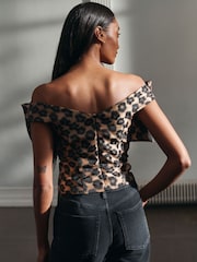 Animal Leopard Print Satin 3D Bow Bardot Top - Image 3 of 4