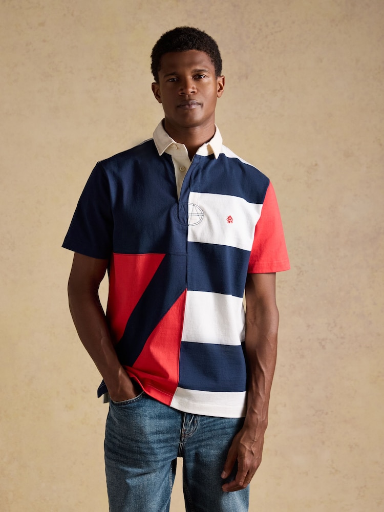 Joules Harlequin Rugby Club Red, Navy & White Short Sleeve Polo Shirt - Image 1 of 10