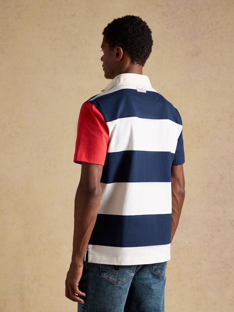 Joules Harlequin Rugby Club Red, Navy & White Short Sleeve Polo Shirt - Image 2 of 10