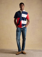 Joules Harlequin Rugby Club Red, Navy & White Short Sleeve Polo Shirt - Image 3 of 10