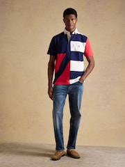 Joules Harlequin Rugby Club Red, Navy & White Short Sleeve Polo Shirt - Image 6 of 10