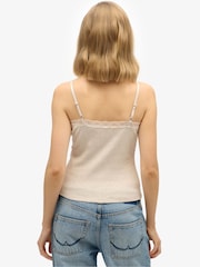 Superdry Cream Essential Lace Trim 100% Cotton Cami Top - Image 3 of 6