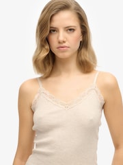 Superdry Cream Essential Lace Trim 100% Cotton Cami Top - Image 4 of 6