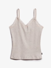 Superdry Cream Essential Lace Trim 100% Cotton Cami Top - Image 5 of 6