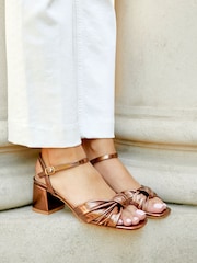 Linzi Metallic Charlotte Block Heeled Sandals With Bow Front Detail - Image 1 of 6