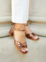 Linzi Metallic Charlotte Block Heeled Sandals With Bow Front Detail - Image 2 of 6
