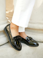 Linzi Black Noble Classic Slip-On Loafers With Bow Detail - Image 2 of 6
