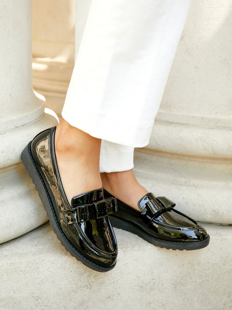Linzi Black Noble Classic Slip-On Loafers With Bow Detail - Image 2 of 6