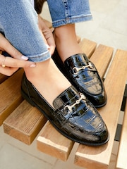 Preto - Linzi Maison Croc Effect Loafers With Buckle Detail - Imagem 1 de 6