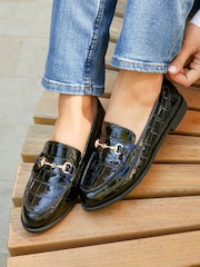 Preto - Linzi Maison Croc Effect Loafers With Buckle Detail - Imagem 2 de 6