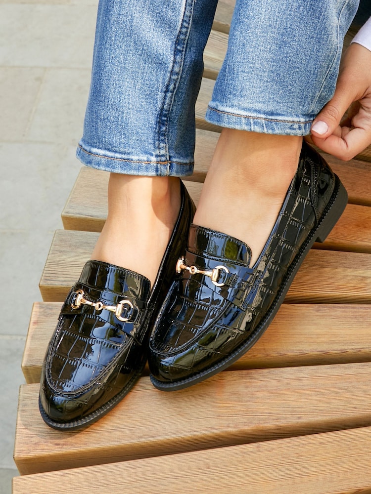 Preto - Linzi Maison Croc Effect Loafers With Buckle Detail - Imagem 2 de 6