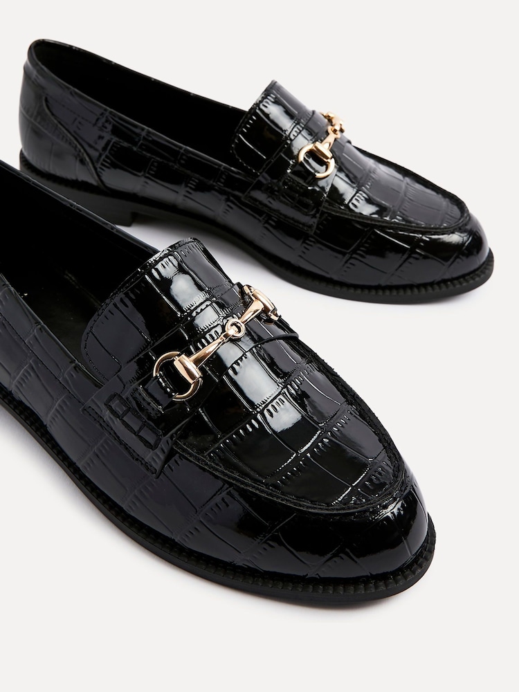 Linzi Black Maison Croc Effect Loafers With Buckle Detail - Image 5 of 5