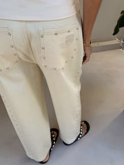 Never Fully Dressed Cream Barell Leg Studded Detail Jeans - Image 4 of 4