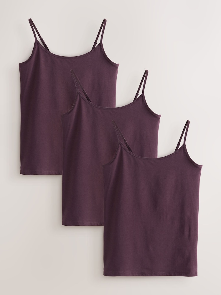 بني - Thin Strap Vests 3 Pack - صورة 1 من 11