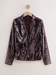 Burgundy Red Sequin Long Sleeve Shirt - Image 5 of 7