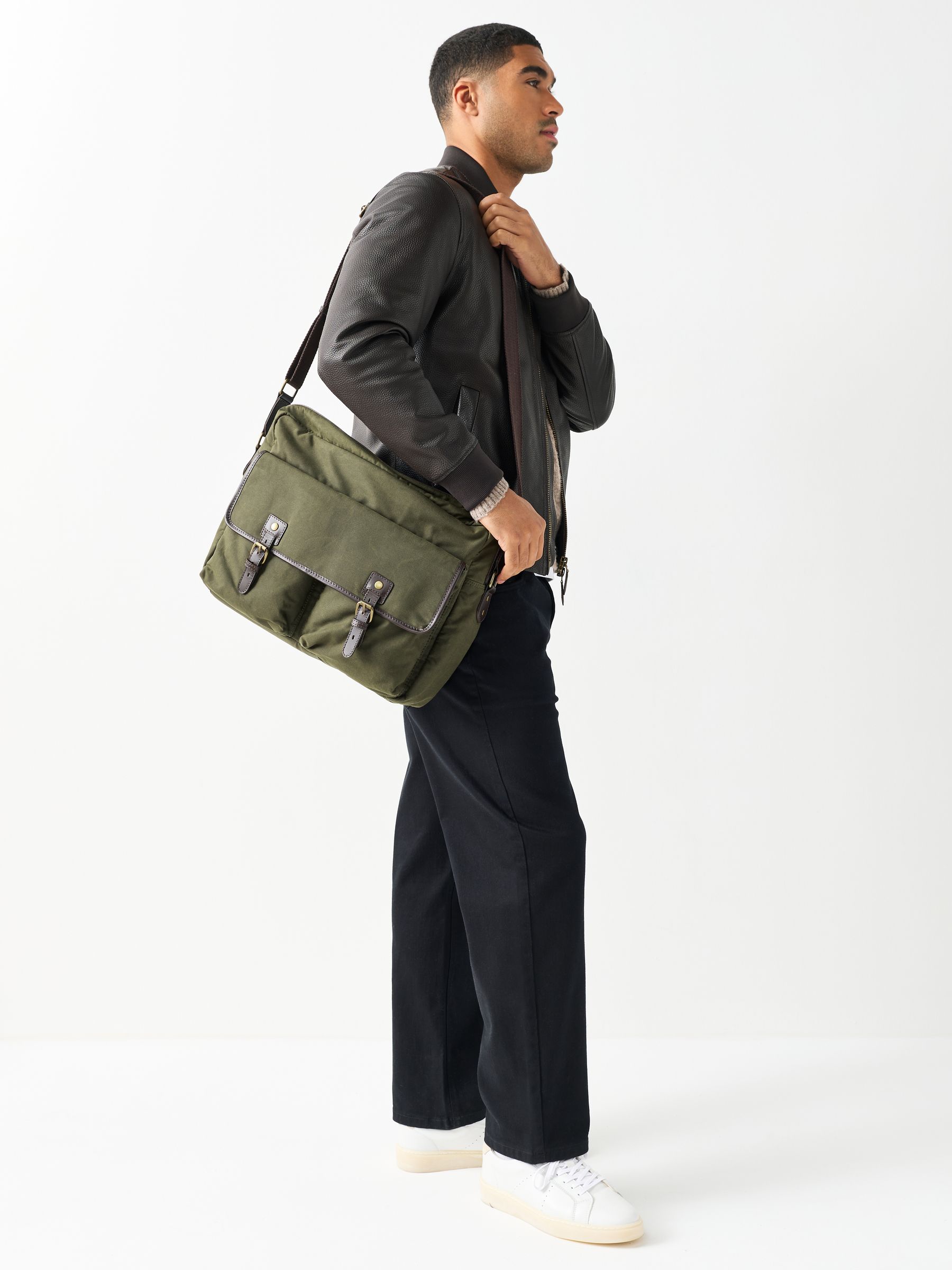 Buy Khaki Green Wax Cotton Messenger Bag from Next Canada